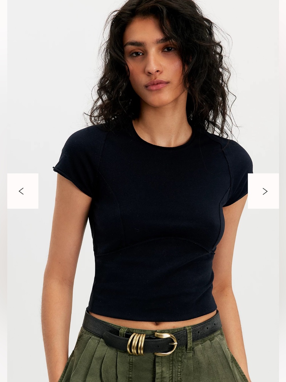 We The Free Protagonist Cropped Cap Sleeve Tee - Black - Size: L